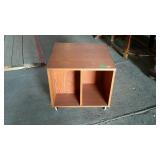 Modern teakwood office stand on rollers, with