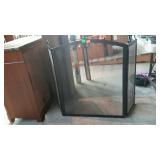 Metal fireplace screen, black mesh, three panels,