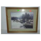 Print - Deer at lake scene, framed & matted - 24