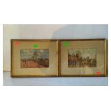 Prints - pair of hunt scenes, framed & matted -