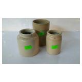 Three small stoneware crocks 4.5" to 5.5" tall