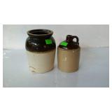 Stoneware - one small jug 7" tall, and one crock