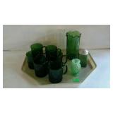 Glass - set of six Forest green mugs, green