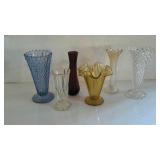 6 glass vases - one amethyst blown glass crackle