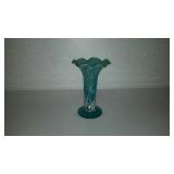 Blown glass, blue & white speckled ruffled edge