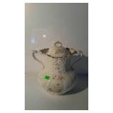 Painted porcelain double handle urn with lid, 14"