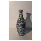 Porcelain vase - blue & white floral, 17" tall