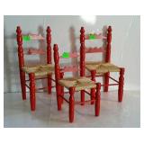 Three pc set of doll chairs, nice red paint with