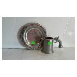 Pewter plate and stein mug with stock handle
