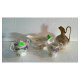 Painted china lot, cream and sugar set, gravy