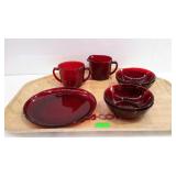 Royal Ruby Glassware, creamer and sugar set, one