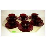 Royal Ruby set of 6 tea cups and saucers