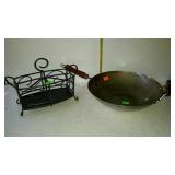 Cooking wok, and iron kitchen condiments rack