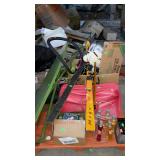 Skid lot of misc, radio, ironing board, books,