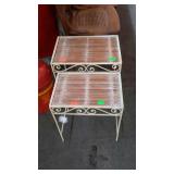 Two small patio end stands, metal leg framed with