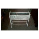 Early white wicker planter stand with galvanized