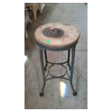 Industrial metal shop stool wooden seat has wear