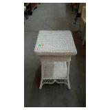 Wicker sunroom side stand with secondary shelf