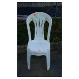 Two white poly lawn chairs, seller code LY