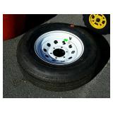 Trailer Tire and Wheel, white wheel 5 lug holes