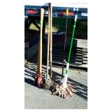 Tool lot, post hole diggers, dirt shovel, edger,