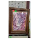 Print, fall foilage scene, framed & matted 15 x 19