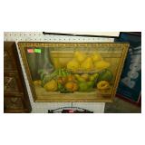 Print - fruit still life scene, gold gilt framed -