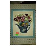 Needlework wall art, floral still life, framed -