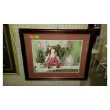 Print - doll high tea scene, framed & matted -