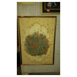 Wall art, leafy bush scene on material with water