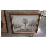 Painting on canvas, Spring lake scene, framed - 29
