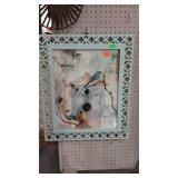 Print, birdhouse scene, framed - 20 x 24