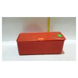 Red plastic storage container