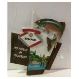 Duke Beer advertising sign plastic fishing theme
