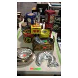 Tin lot with cracker and candy tins, plates
