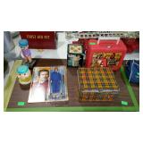 Group lot with coin tender, Anchorman doll, lunch