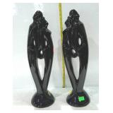 Haeger Pottery, two black glazed statues of a male