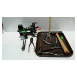 Tools lot - hammer, pliers, knife, wire cutter, &