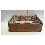 Wood fruit advertisement crate, fabric lined -