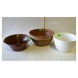 Three bowls - 1 stoneware, 1 porcelain, and 1 red