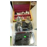 Metal - silver chest with silver plated flatware,