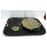 Misc- metal 13" lilly pad with frog double handled