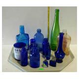 Glass - medicine, soda & perfume bottles, one pint