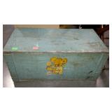 Blue painted wooden storage box, measures 28