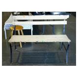 Park bench. Wood slate with metal frame. Missing