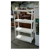 Plastic shelving. Snap together. 34"×14"×57".