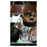 Group lot: baskets, candle stands, plant trivets,
