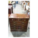 Three drawer  wooden chest measures 32 inches