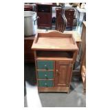 Small wooden cabinet with three blue painted