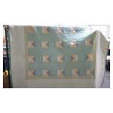 Lightweight quilt in greens, blues and yellows,
